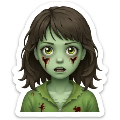 Wavy bangs Brunette zombie girl in horror zombie green  sticker