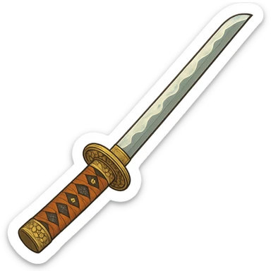 stylized Japanese katana with ornate handle and blade sticker