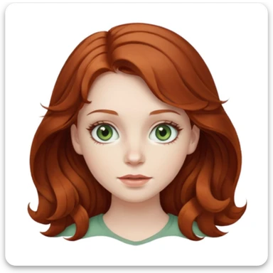 caucasian, pale, auburn haired girl, with medium length wavy hair, and sage green eyes with long eyelashes sticker