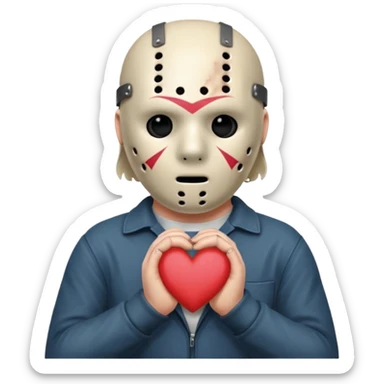 Jason Voorhees, looking cute, with his hands clasped in front of him, at a sideways angle, looks like he is in love sticker