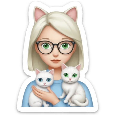 Deci .. fetița sa aibă ochii grii spre albastru ,pisica alba ochii verși ,iar a doua pisica ochii albaștrii fata ochelari  sticker