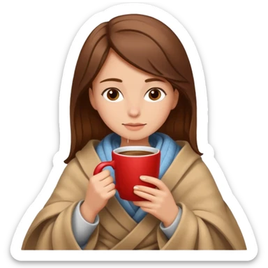Beige Brown hair Girl drinking coffee, reading book with a cozy blanket sticker