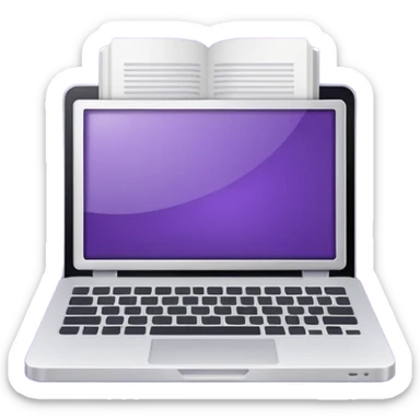 Purple icon: a book with laptop. Minimal, web style. sticker