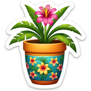 a tropical flower plant in a funky pot sticker
