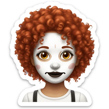 Red curly haired girl with white face paint and crazy makeup sticker