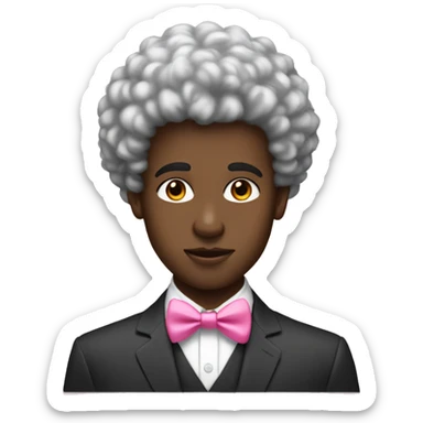 A black twink with an afro mullet in a suit, intricate face, a pink bow tie sticker