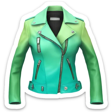 Hyper Realistic side view of an open tiffany blue ,pistachio green,sky blue and mint green ombre feminine fashion leather jacket. sticker