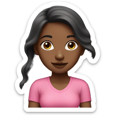 BLACK long wavy hair girl dark eyes white skin wearing pink sitting on yoga mat sticker