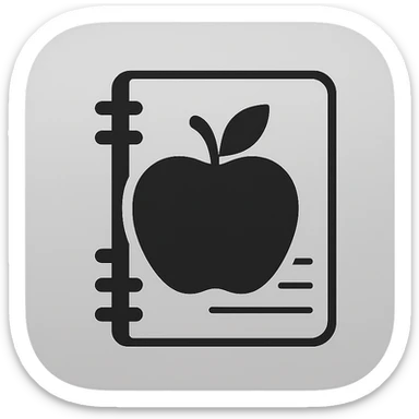 iOS app icon style for folder 'School': square with strongly rounded corners, grayscale background, symbol of an apple and notebook in the center, modern look, no color sticker