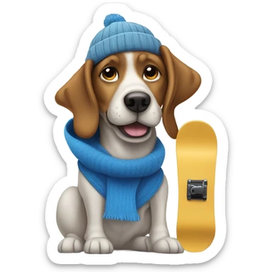Dog with blue hat floppy ears on a snowboard sticker