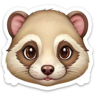 Cinematic Noble Ferret Portrait Emoji, Poised and dignified, with a sleek, elongated body and a distinct ferret head featuring a pointed snout, small, rounded ears, and intelligent, beady eyes, covered in soft, sleek fur with natural brown and cream hues, Simplified yet sharp and sophisticated features, highly detailed, glowing with a warm, natural glow, high shine, exuding an air of quiet confidence, focused and watchful, soft glowing outline, capturing the essence of a clever and majestic ferret that feels as though it could leap from the screen with effortless grace! sticker