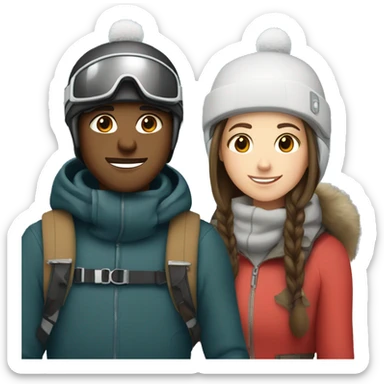White brunette boy and white brunette girl skiing together in love (just them two) sticker