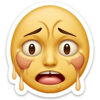 a horrifyingly distorted emoji encapsulating pain sticker