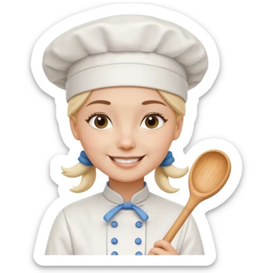 Young female baker – wearing white chef hat, holding a piping bag with cream

 sticker