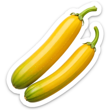 yellow zucchini whole smooth glossy skin gently tapered fresh green stem vibrant golden-yellow subtle striping mottling firm fresh no extras apple emoji style soft lighting transparent background emoji scale sticker