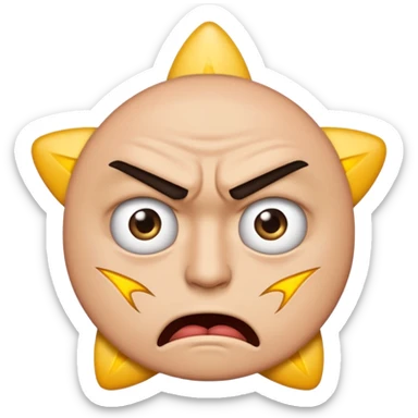 same style as apple emoji generic smilies. this one will be an angry face with 5 stars in his eyes but only half a star left. leaving an irate review sticker