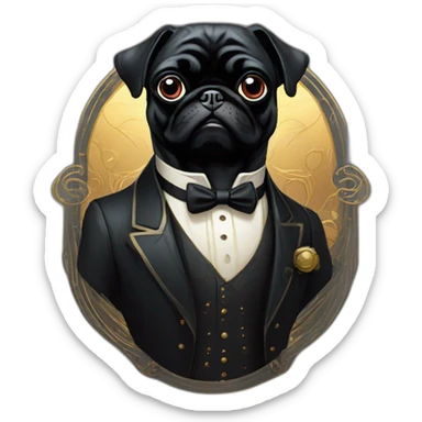 A cyberpunk black pug in Art Nouveau style during 1910 sticker