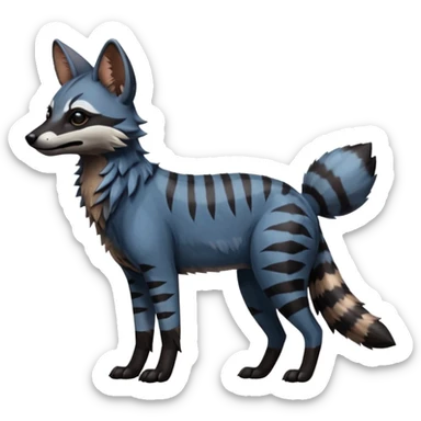 Realistic edgy bluish greyish blackish whitish silvery coppery Shiny Colorful Dusky Dark Gloomy Glossy Aardwolf-Maned-Wolf-Genet-Bobcat-fusion-animal-hybrid-creature, full body sticker