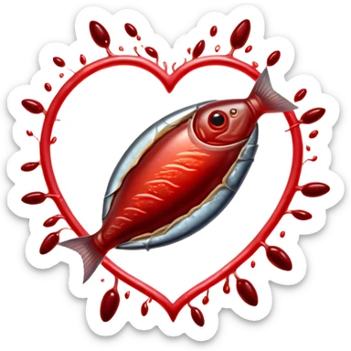 Ethereal red meat, liver, and sardines glowing with magical energy surrounding a bright red blood cell. Mystical light connects the foods to the blood cell and flows toward a heart and muscles, showing heme iron's role in creating vitality and energy throughout the body. sticker
