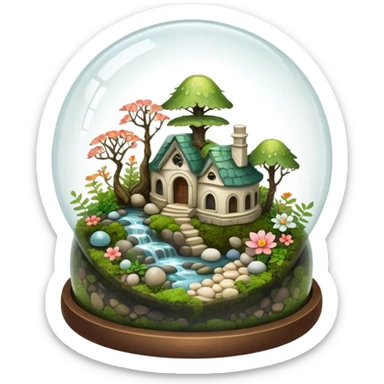 Mystical woodland glass-dome-terrarium-globe with moss inside, with marbles, with pebbles, crystals, with bones inside, and flowers inside  sticker