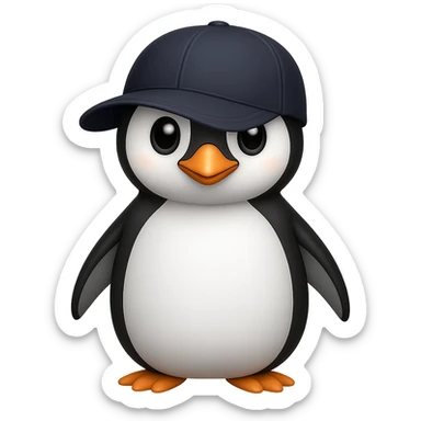 Add a baseball cap to the cute penguin. The image should have no background. sticker