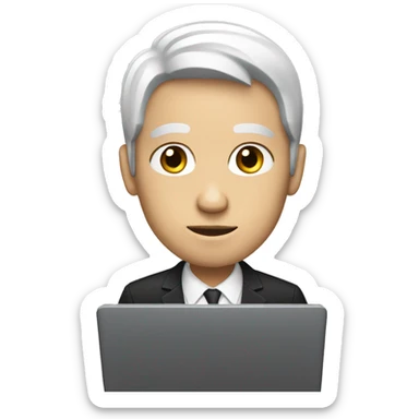 white man with black hair working on his laptop sticker