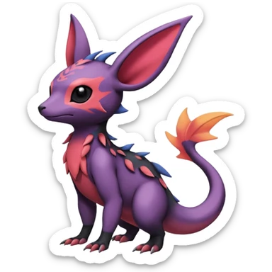 Rare exotic cute epic aesthetic Salandit-Eevee-Noibat-species-Fakemon-hybrid-creature, with markings, full body sticker