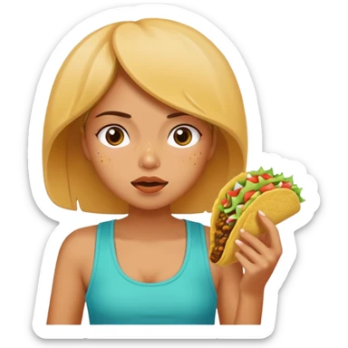 Girl eating taco while sweating  sticker