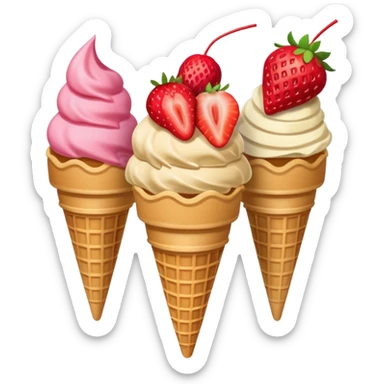 ice cream cone with strawberry scoop and a wafer stick sticker