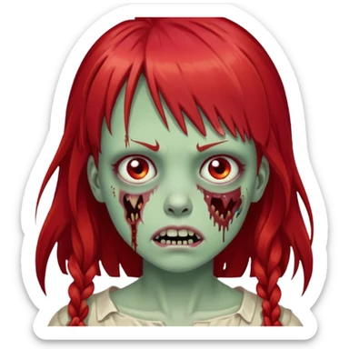 create a zombie girl with red long hair and bangs sticker