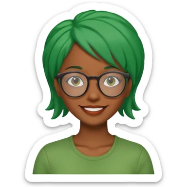 black woman with green hair and glasses sticker