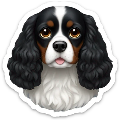 completely black small king spaniel with black fur on his whole face and white fur on chest sticker