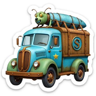  Mr. Creepy Freeze’s frozen Scooby Doo 1918 Lightning Bug busters exterminators antique long wheelbase moving truck  sticker