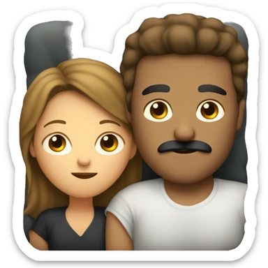 White guy with black mustache snuggling on couch with girl with brown hair  sticker