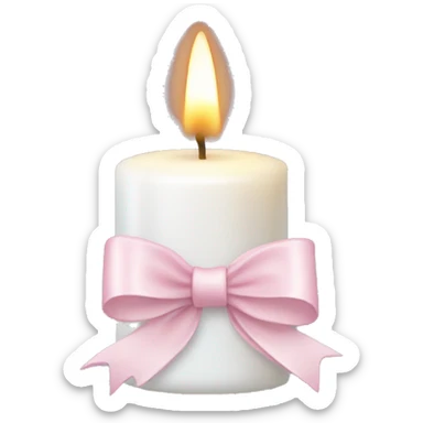 white candle with a light pink bow around it sticker
