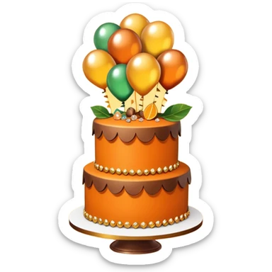 autumn themed orange, brown & gold cake adorned with raw crystals, balloons & leaves  sticker