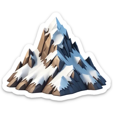 3D iPhone style emoji of a mountain peak, sharp summit, rocky texture, snow-capped tip, isolated on white background, soft shadows, high detail, playful and cute. sticker
