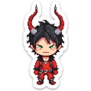 Cool anime devil boy with spiky black hair and horns sticker