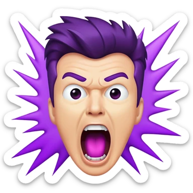 Rick Astley screaming with his mouth open so wide it takes up his own face and the entire picture including Rick Astley is purple and a staticky type sticker
