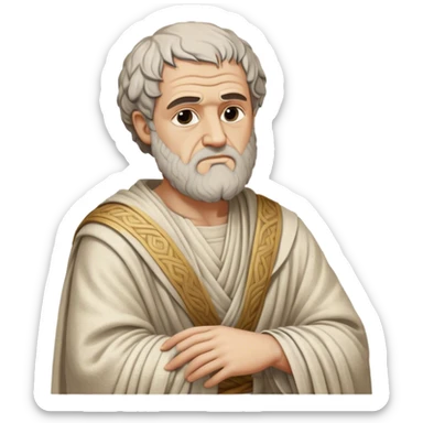 Cinematic Realistic portrait of Aristotle the philosopher, depicted as a wise, contemplative figure in detailed ancient Greek attire, with a textured draped robe and thoughtful expression, bathed in soft classical lighting that highlights his timeless intellect. sticker