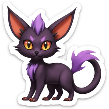 Black edgy cute Noivern-Noibat-Purloin-Torracat-Lykoi-Caracal-cat-Fakemon-fusion-hybrid-creature with an imp tail  sticker