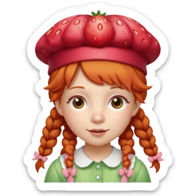 strawberry shortcake ginger girl with pigtails and a strawberry hat sticker