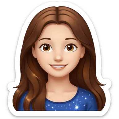beautiful girl with long and brown hair and brown eyes with sparkles by herside sticker