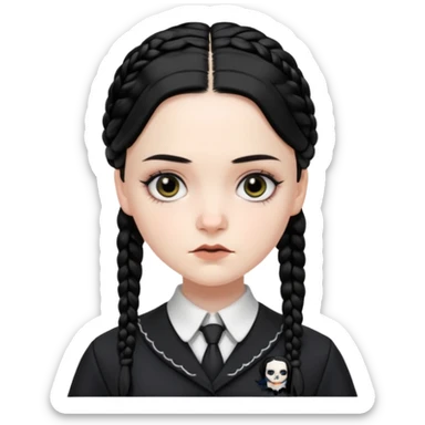wednesday addams face with 2 braids in her nevermore high uniform sticker