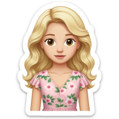 Blonde wavy long hair lady with a light pink flowered dress sticker