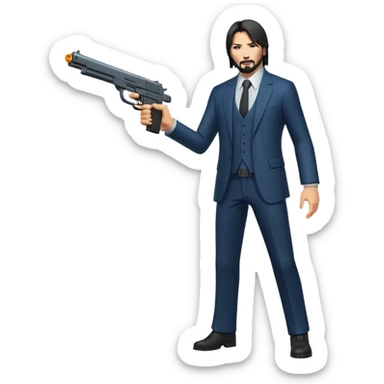 John Wick in full growth with a gun sticker
