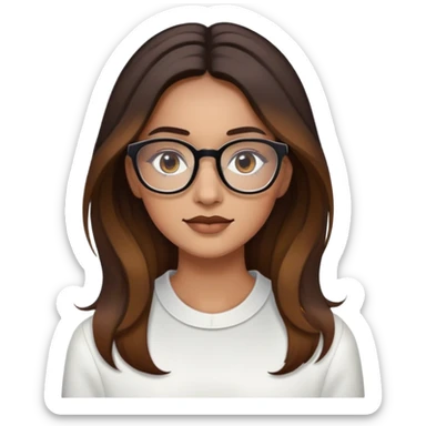 Lights skin Woman with dark roots brown long balayaged lengths and squared thin glasses sticker