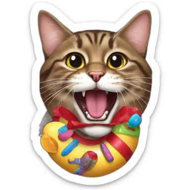 California spangled Cat with toys in the mouth sticker