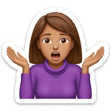 the woman emoji with brown hair and tan skin choking herself out with both hands on her neck with her mouth open sticker
