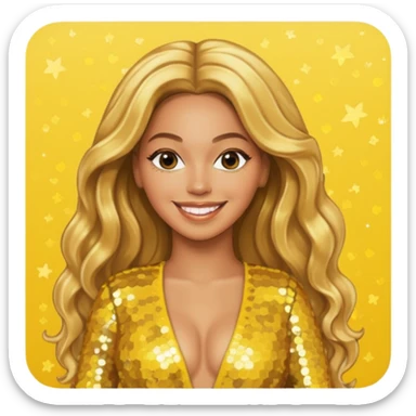 Beyonce from Destiny's Child with long golden blonde hair, yellow sequin outfit sticker